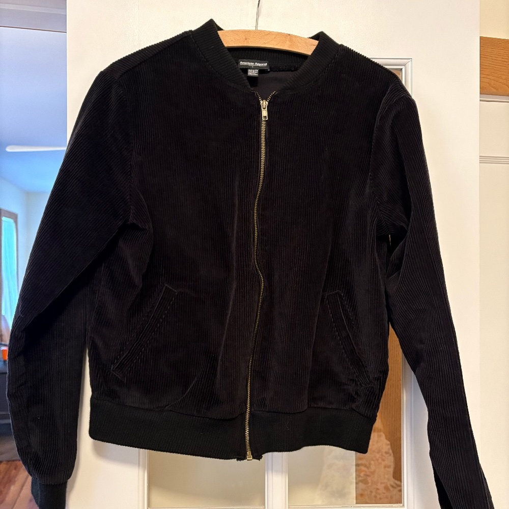 American Apparel black corduroy bomber jacket, size L